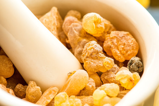 Frankincense, incense with mortar