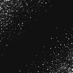 Amazing falling stars. Scatter abstract corners with amazing falling stars on black background. Majestic Vector illustration.