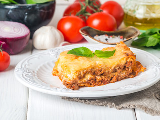 Close-up of a traditional lasagna