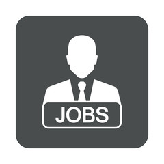 Icono plano hombre con letrero JOBS en cuadrado gris