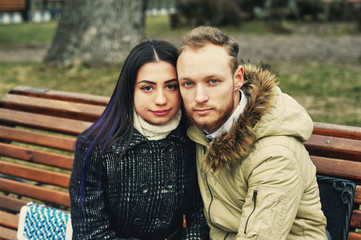 Fototapeta premium Portrait of a young couple in love in the city