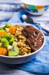 Granola with chocolate yogurt