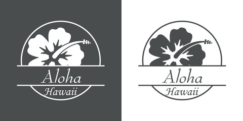Icono plano Aloha Hawaii con hibisco en gris y blanco © teracreonte