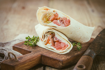fresh tortilla wrap with salmon