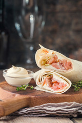 fresh tortilla wrap with salmon