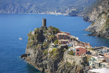 Town of Vernazza seen from above. Idyllic landscape.