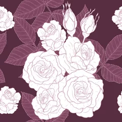 Gardinen Rose pattern by hand drawing.Red rose high detail for wallpaper.Flower seamless pattern on vintage background.Rosa queen elizabeth rose for batik cloth. © tuleedin
