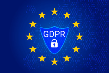 GDPR - General Data Protection Regulation. EU map and flag, shield. Vector illustration