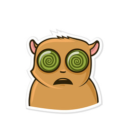 Sticker for messenger with funny animal. Astonished hamster with widely open eyes. Hypnosis. Vector flat illustration, isolated on white background.