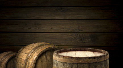 background of barrel and worn old table of wood