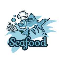 Seafood. Isolated on white background. Seafood Company Vector Logo Design Template. Ocean Delicacies collection. Vector seafood logo.