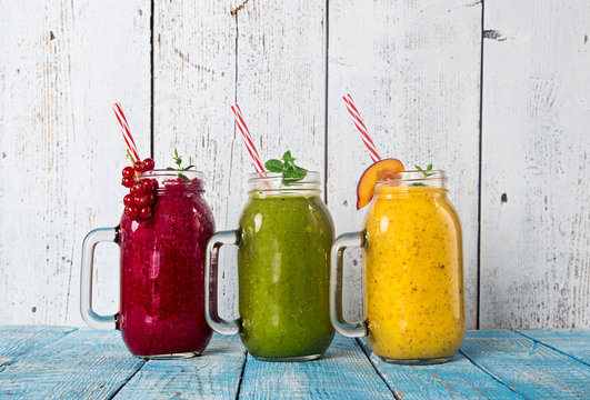 Healthy fresh smoothies with ingredients.