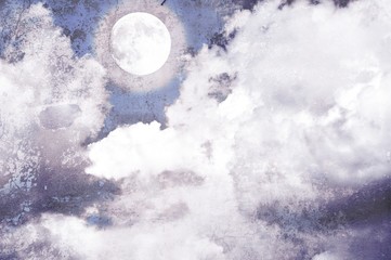 Vintage cloudy sky with full moon and copy space. Elements of this image furnished by NASA. - 193944726