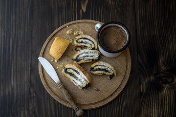 Homemade poppy seeds cake and coffee
