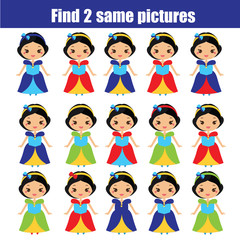 Find the same pictures children educational game. Find same princess
