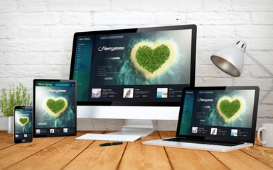 romantic travel website responsive design screen multidevices - obrazy, fototapety, plakaty
