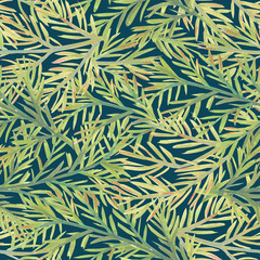 Gouache painted leaves Artistic seamless pattern