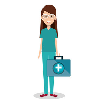 female doctor with medical kit vector illustration design
