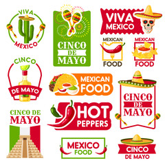 Mexican vector icons for Cinco de Mayo holiday