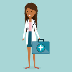 female doctor with medical kit vector illustration design