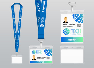 Lanyard design. Identification card with ribbon. Metal closure and card with plastic. Accreditation for events, meetings, fairs, congresses and companies.