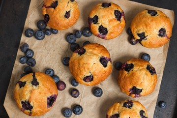 Blueberry muffins from directly above