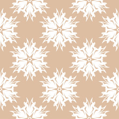 White floral pattern on beige seamless background