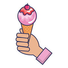 hand with delicious ice cream icon vector illustration design