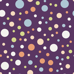 Colorful polka dots seamless pattern on bright 11 background. Astonishing classic colorful polka dots textile pattern. Seamless scattered confetti fall chaotic decor. Abstract vector illustration.