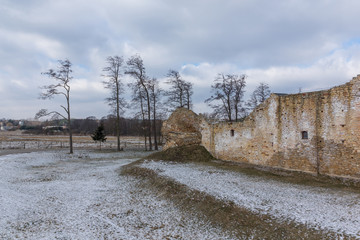 Ruins of a Gothic royal castle from the 14th century in Inowlodz, Lodzkie, Poland
