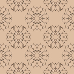 Brown floral seamless design on beige background
