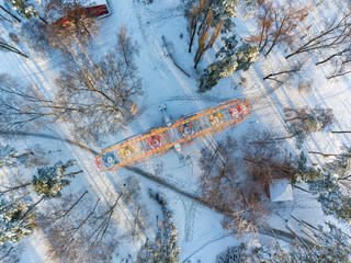 Observation wheel in park of Victory from drone
