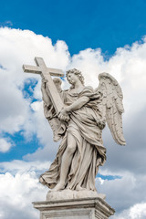 Holy angel with a cross at Bridge Saint Angelo, Rome, Italy