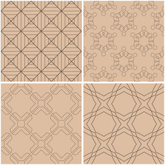 Geometric patterns. Set of beige and brown seamless backgrounds. Vector illustration
