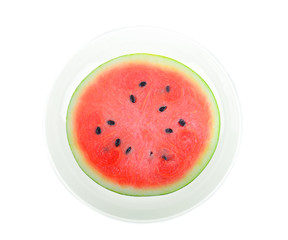 Watermelon in white plate on white background