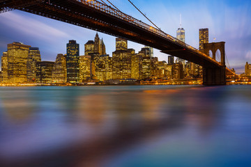 Fototapeta na wymiar Manhattan Sunset View from Brooklyn with Brooklyn Bridge