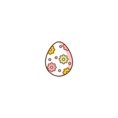 vector flat easter chicken egg icon. Spring holiday decorated festive symbol, flowers print for your design. Isolated illustration on a white background