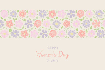 Women's Day - vintage card with hand drawn flowers. Vector.
