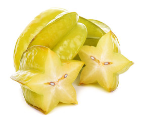 Carambola fruit with slices isolated on white background