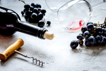 Wine set with bottle and grape on white background
