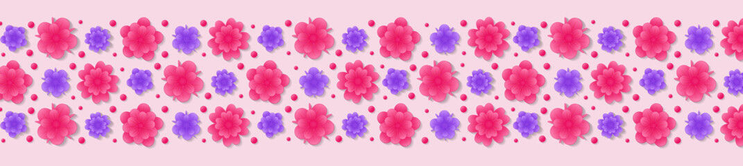Panoramic header with colorful flowers - concept of a banner for Mother's Day and Women's Day. Vector.