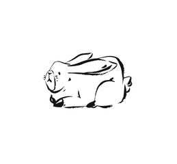 Hand drawn vector abstract ink sketch graphic drawing Happy Easter cute simple bunny illustrations elements for your design isolated on white background