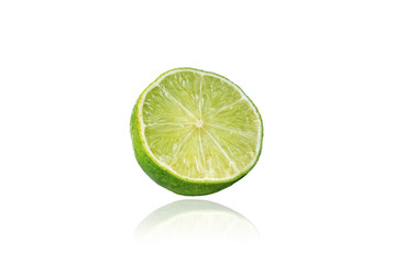 Piece of lime, slice, isolated on white background with drop shadow.