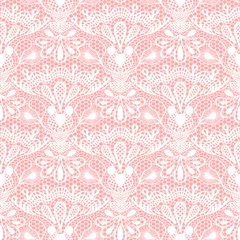 Tuinposter Seamless detailed lace pattern on pink background © Julia Pavlenko