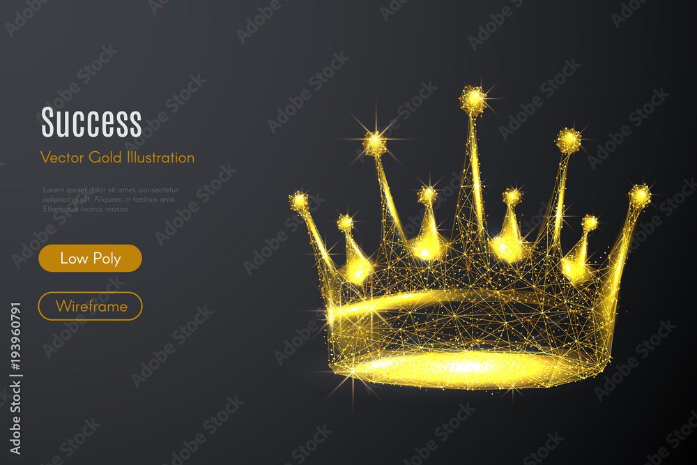 Poster abstract image of a gold crown in the form of a starry sky or space, consisting of points, lines, an