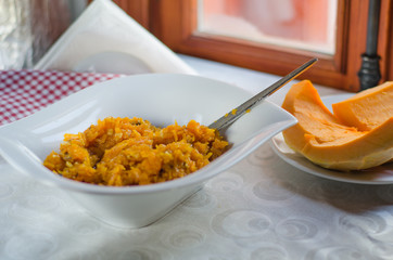 chopped pumpkin.  and spiced pumpkin