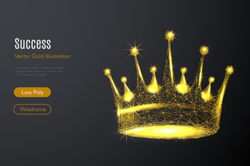 Abstract image of a Gold crown in the form of a starry sky or space, consisting of points, lines, and shapes in the form of planets, stars and the universe. Vector rich life concept.