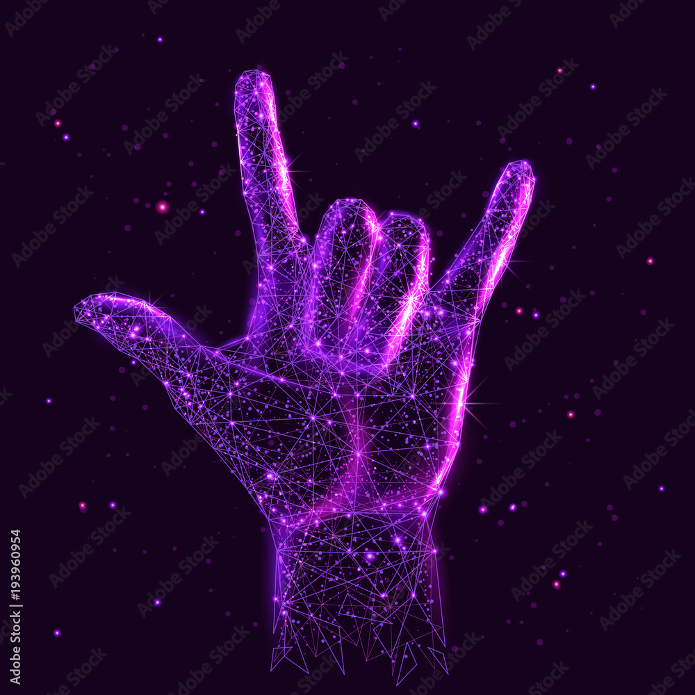 Leinwandbilder abstract image of a rock on hand sign in the form of a starry sky or space, consisting of points, li