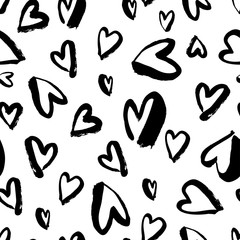 Vector seamless pattern. Simple repeating texture with chaotic hearts. Valentines day, for wedding invitation, clothes and other.