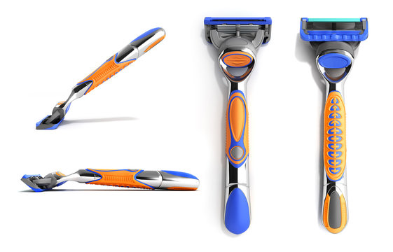 set of modern Mens razor 3d render on white background